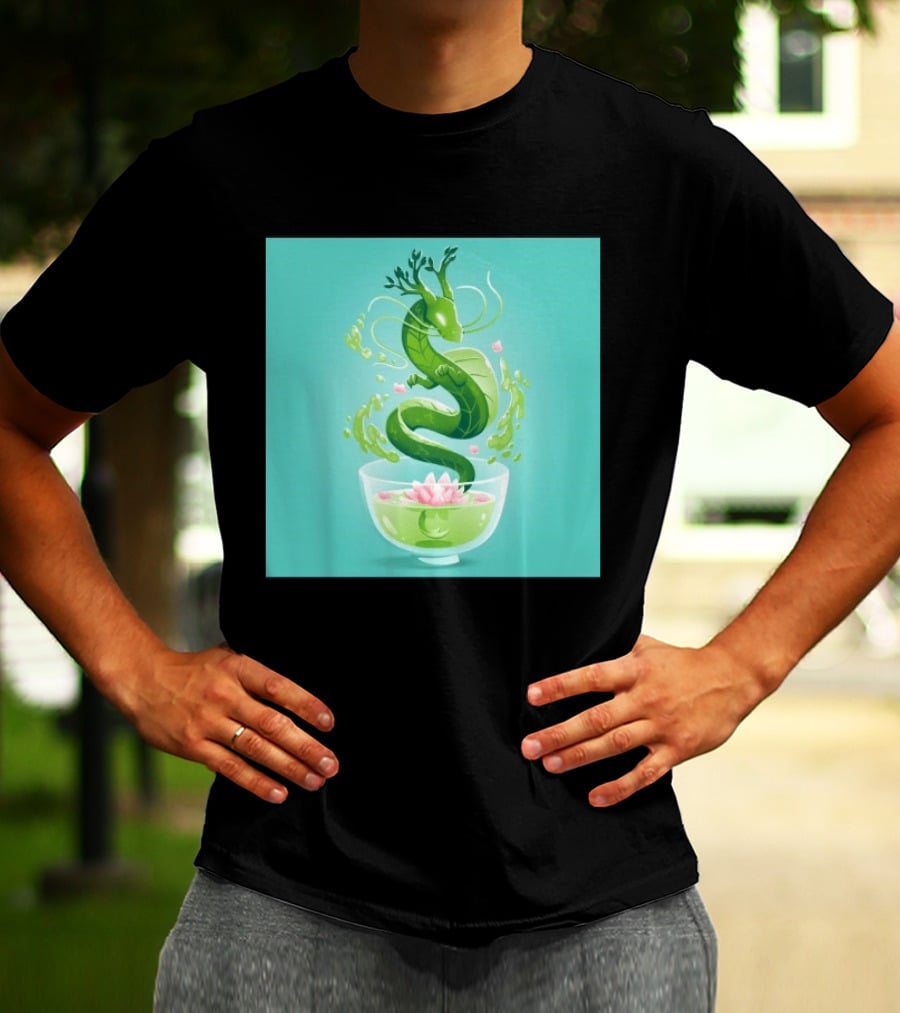 Green Tea Dragon In Teacup With Blossoms And Leaves T-Shirt