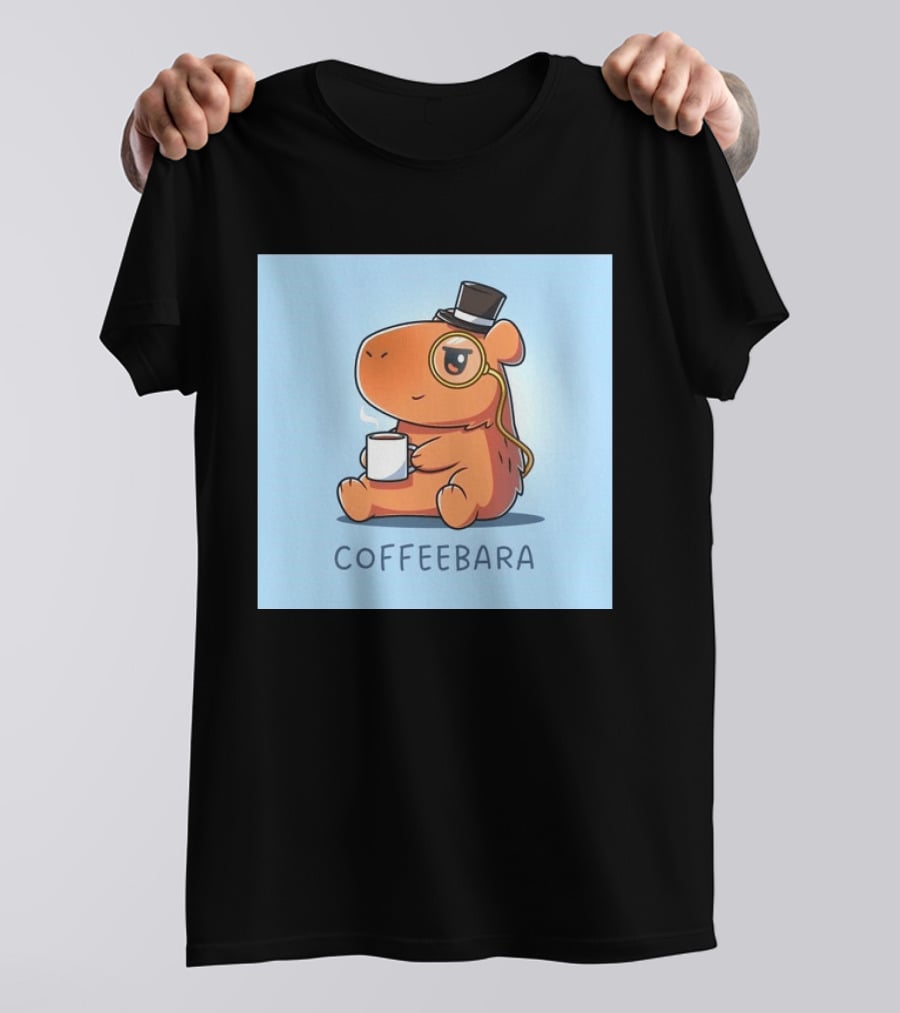 COFFEEBARA Cute Capybara Drinking Coffee With Top Hat And Monocle T-Shirt