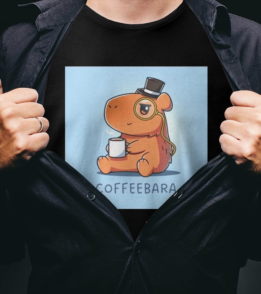 COFFEEBARA Cute Capybara Drinking Coffee With Top Hat And Monocle T-Shirt