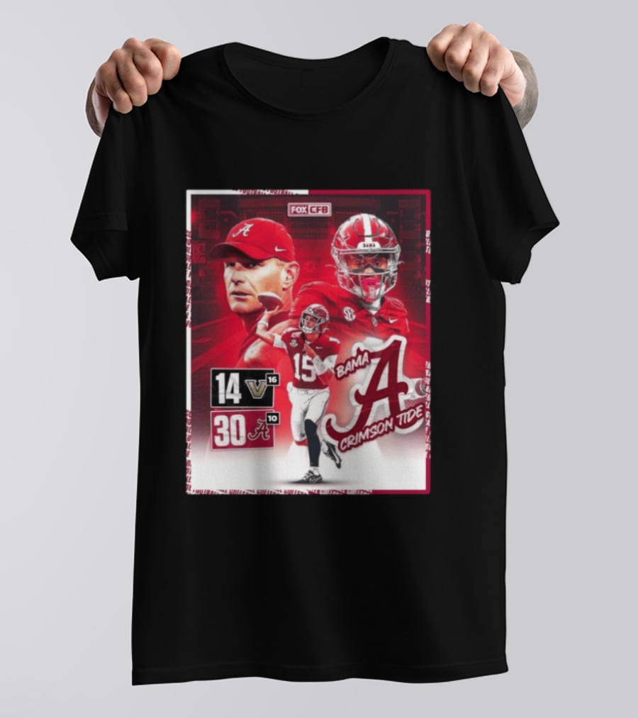 Crimson Tide Triumph Over Vanderbilt 30 14 Featuring Head Coach Kalen DeBoer And Jalen Milroe T-Shirt