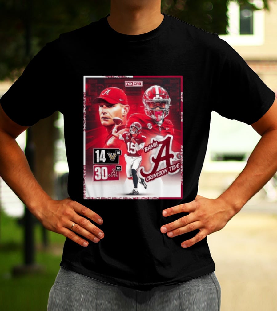 Crimson Tide Triumph Over Vanderbilt 30 14 Featuring Head Coach Kalen DeBoer And Jalen Milroe T-Shirt