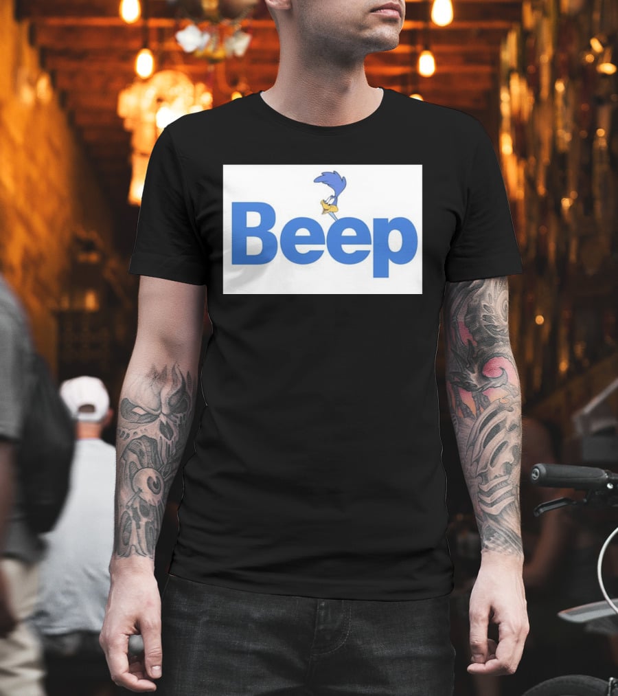Looney Tunes Road Runner Beep Text Featuring Iconic Cartoon T-Shirt