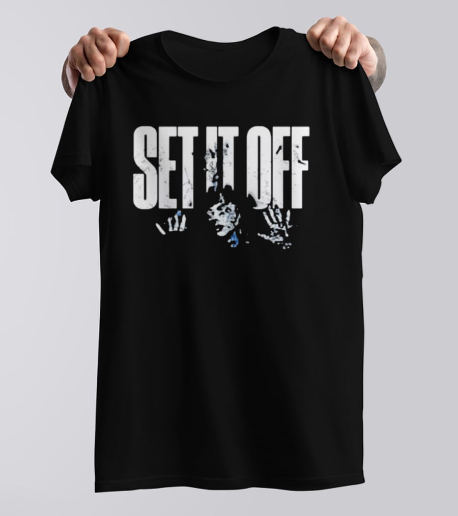 Set It Off Cracked Text With Blue Paint Effect T-Shirt