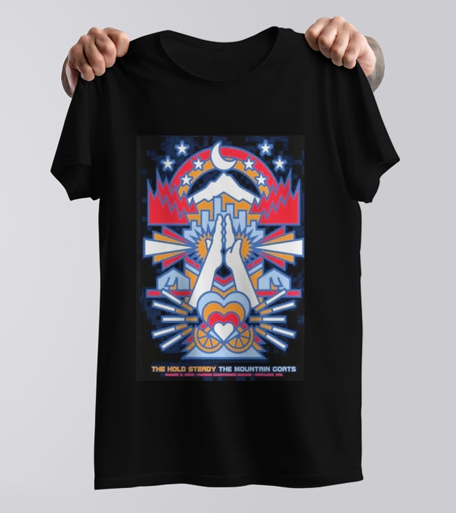 The Hold Steady The Mountain Goats Pioneer Courthouse Square Portland August 8 2026 Concert Tour Skyline Heart Hands Stars Moon Mountains T-Shirt