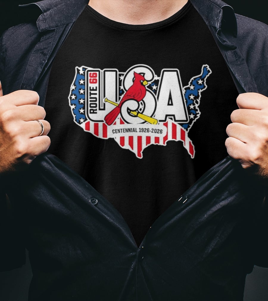 St Louis Cardinals Route 66 USA Centennial 1926 2026 American Flag Map T-Shirt