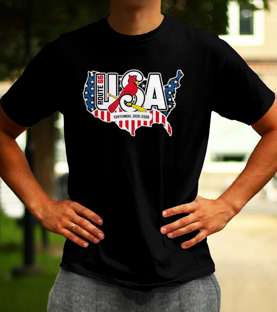 St Louis Cardinals Route 66 USA Centennial 1926 2026 American Flag Map T-Shirt