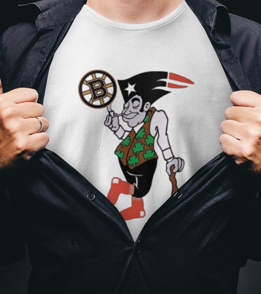 Boston All Sport Team Vintage Mascot With Clover And Cane T-Shirt