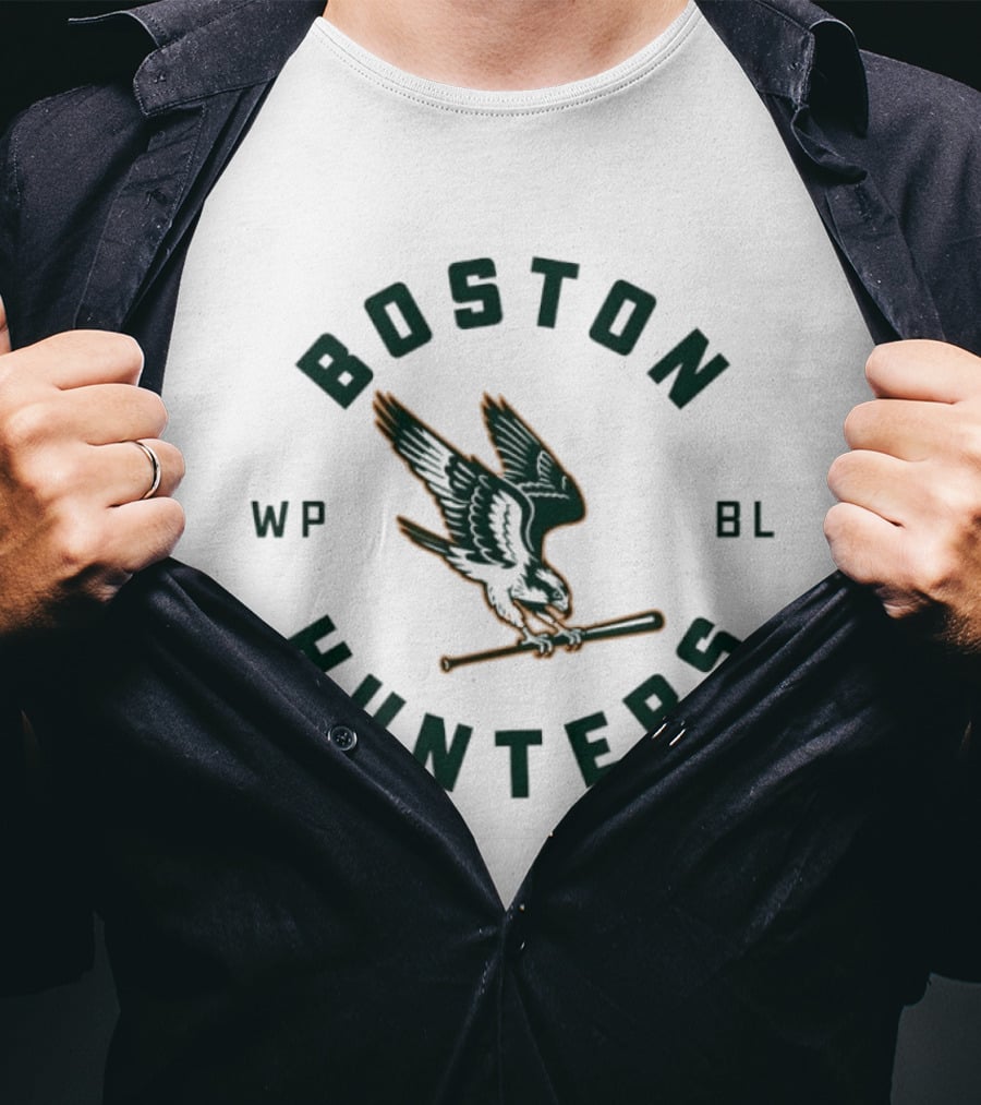 Boston Hunters WP BL Baseball Team Falcon And Bat T-Shirt