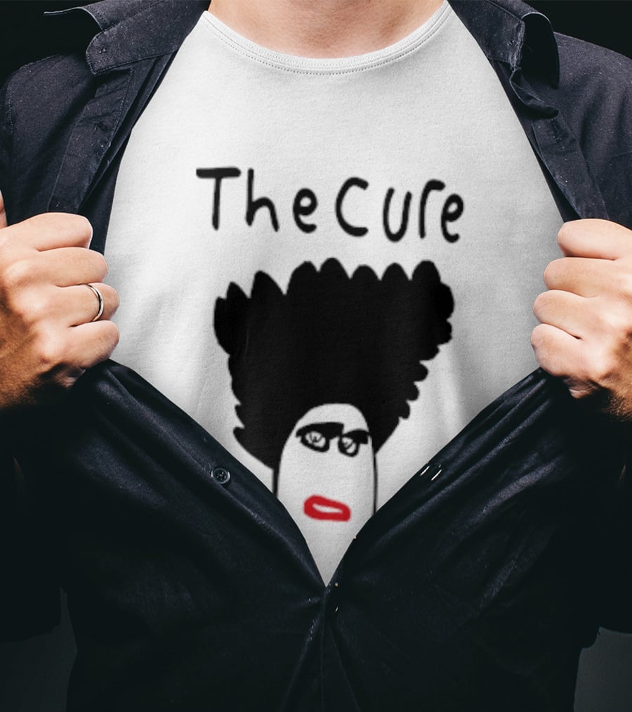 Kieran Maguire Wearing The Cure Text Bold Face Black Hair Red Lips T-Shirt