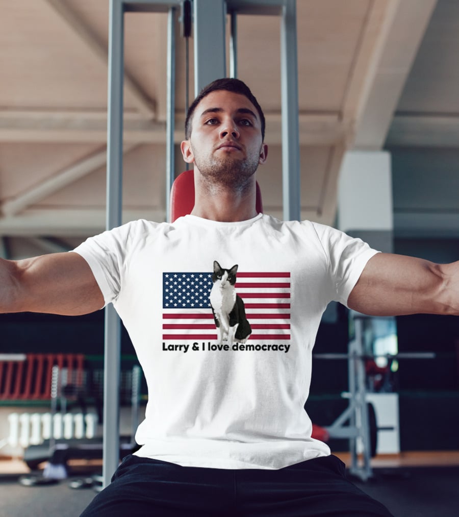 Larry I Love Democracy Cat American Flag T-Shirt