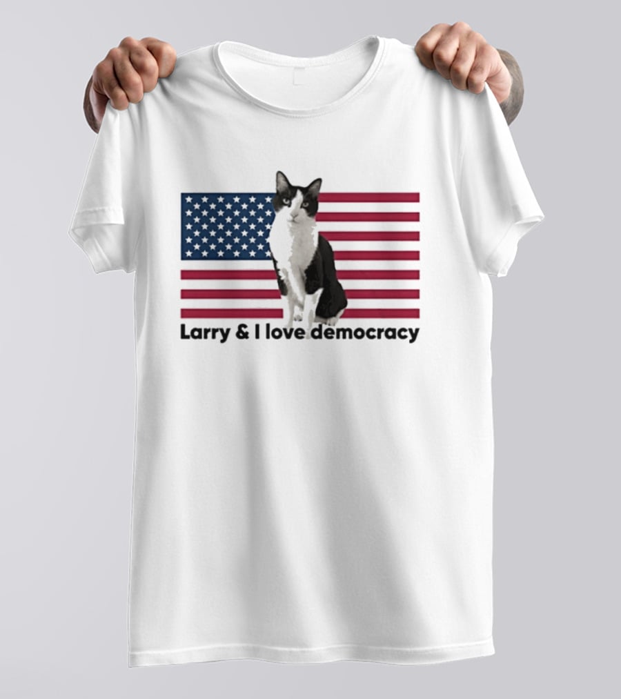 Larry I Love Democracy Cat American Flag T-Shirt