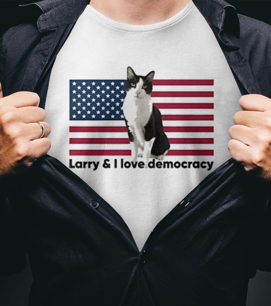Larry I Love Democracy Cat American Flag T-Shirt