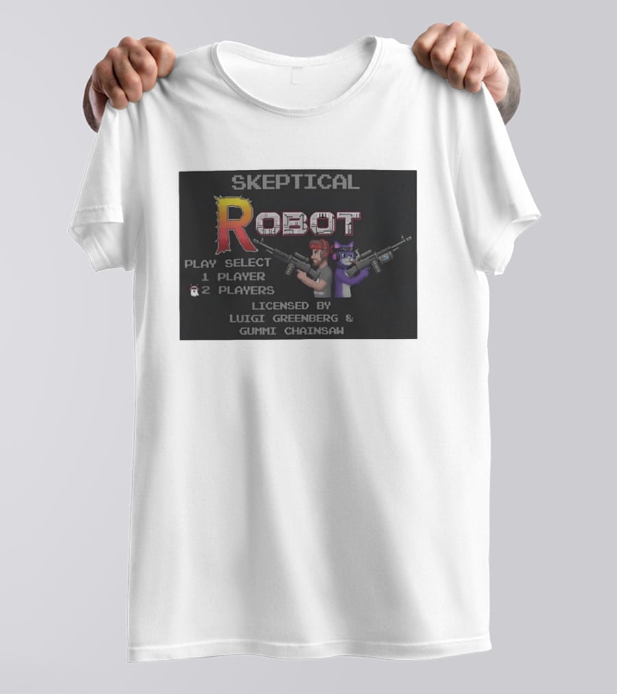 Skeptical Robot Play Select Luigi Greenberg Gummi Chainsaw T-Shirt