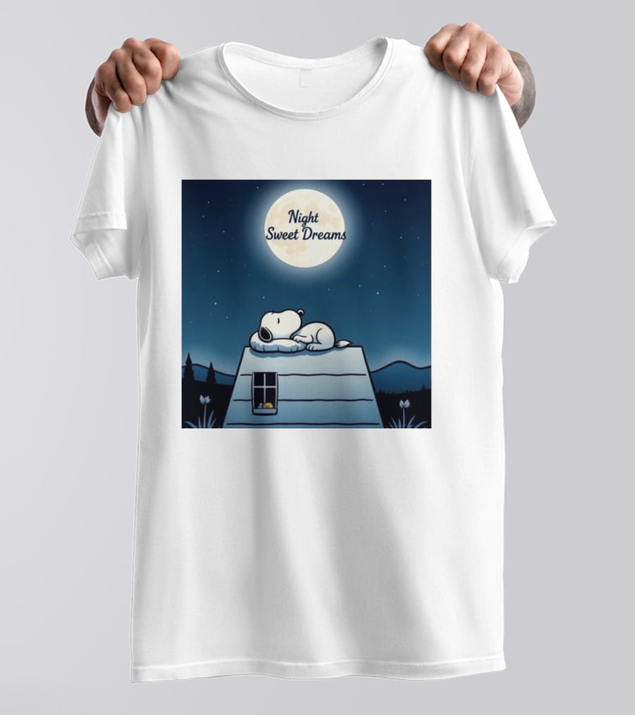 Snoopy Night Sweet Dreams Moonlight Scene Peanuts Sleeping Dog T-Shirt
