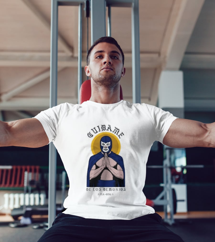 Cuidame De Los Demonios Original Blue Demon Luchador Praying Hands T-Shirt