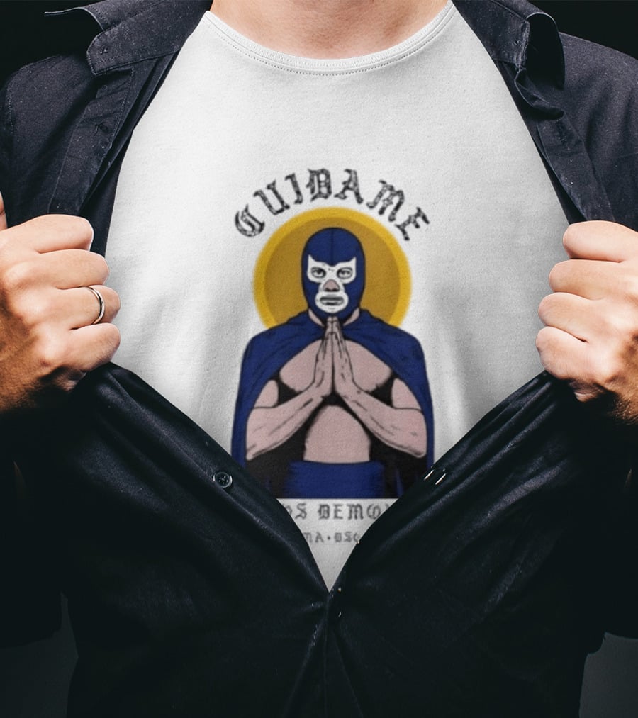 Cuidame De Los Demonios Original Blue Demon Luchador Praying Hands T-Shirt