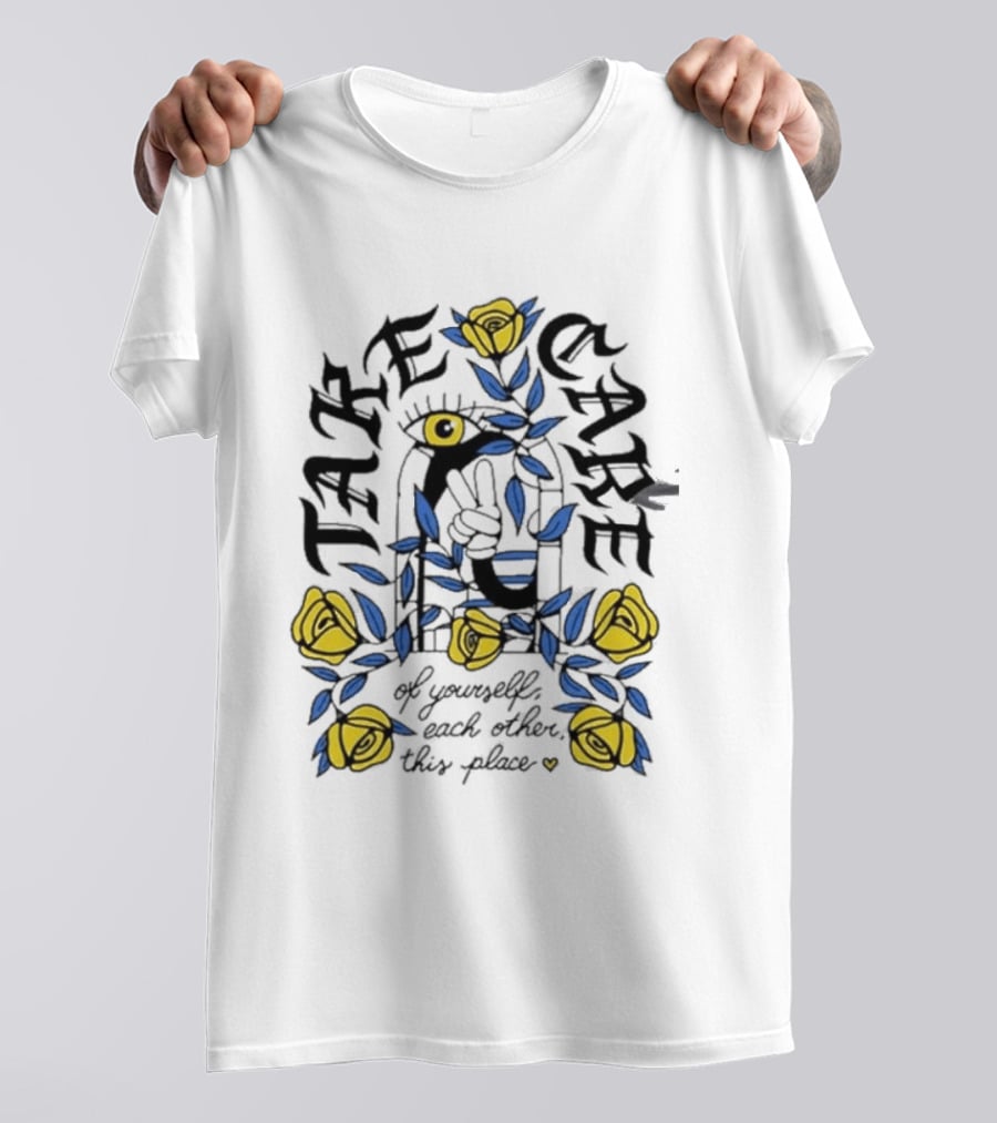 Take Care Of Yourself Each Other This Place Floral Peace Symbol Emo T-Shirt