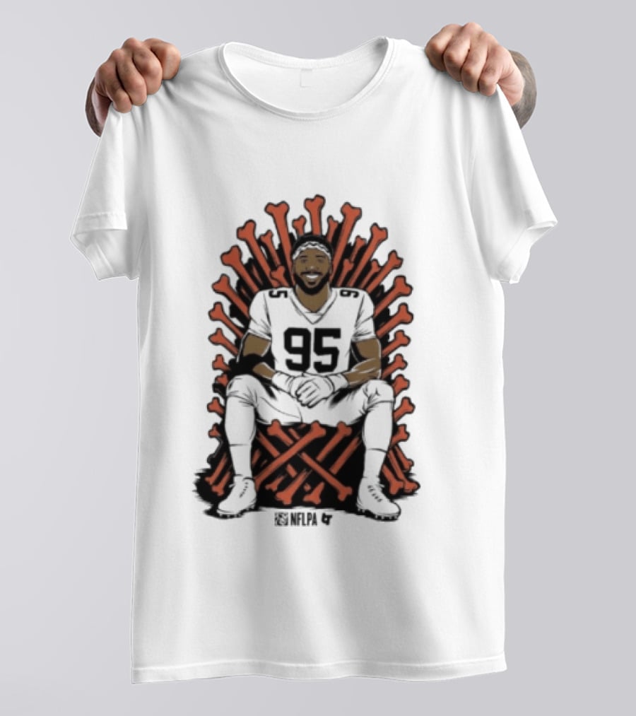 Original Myles Garrett 95 Single Season Sack King Cleveland Browns Bone Throne T-Shirt