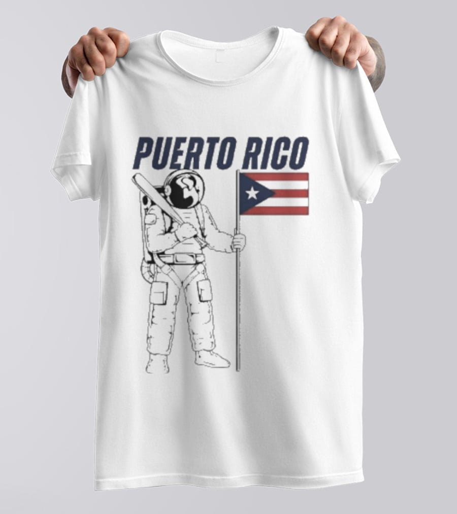 PUERTO RICO Astronaut Holding Baseball Bat Puerto Rican Flag T-Shirt