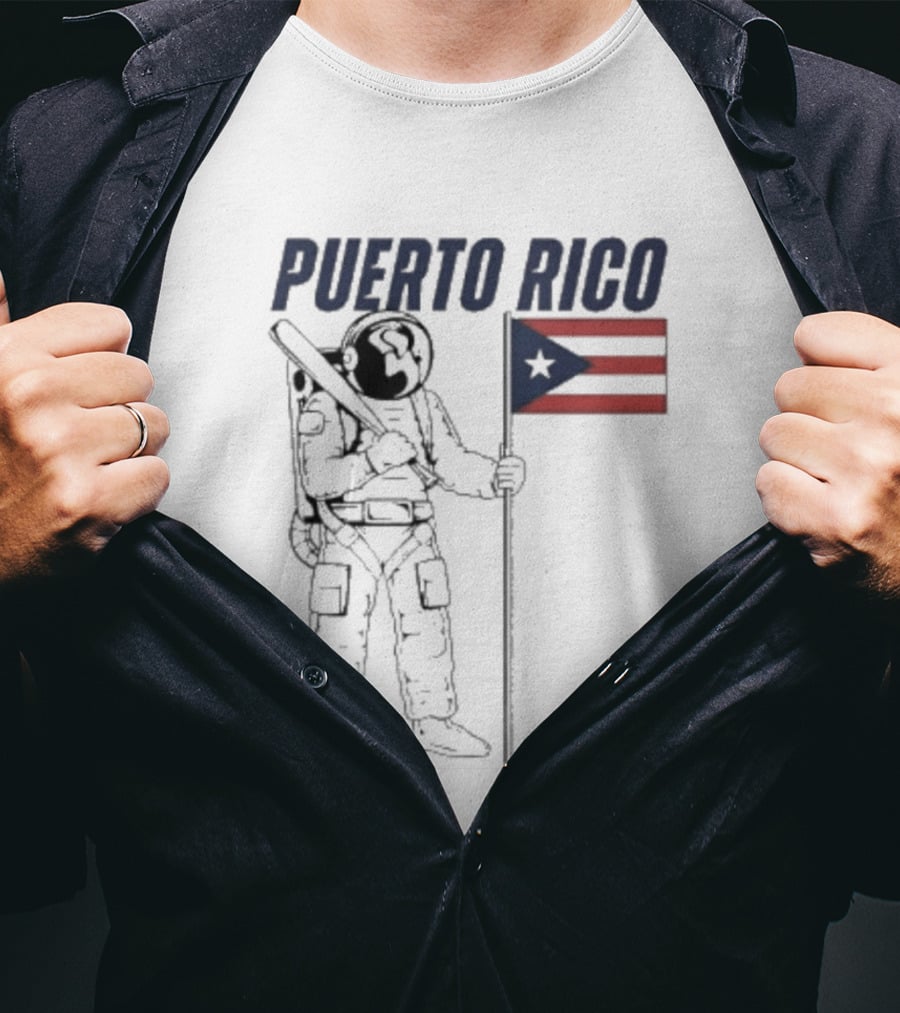 PUERTO RICO Astronaut Holding Baseball Bat Puerto Rican Flag T-Shirt