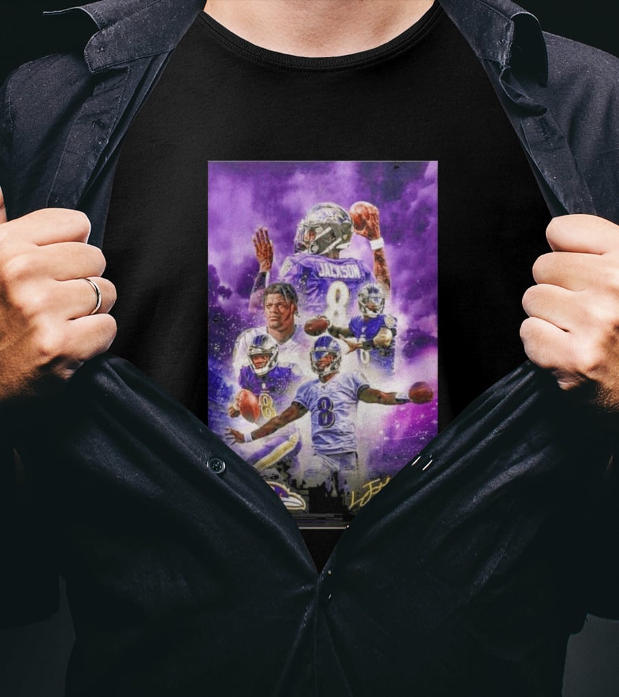 Baltimore Ravens Lamar Jackson 8 With Signature T-Shirt