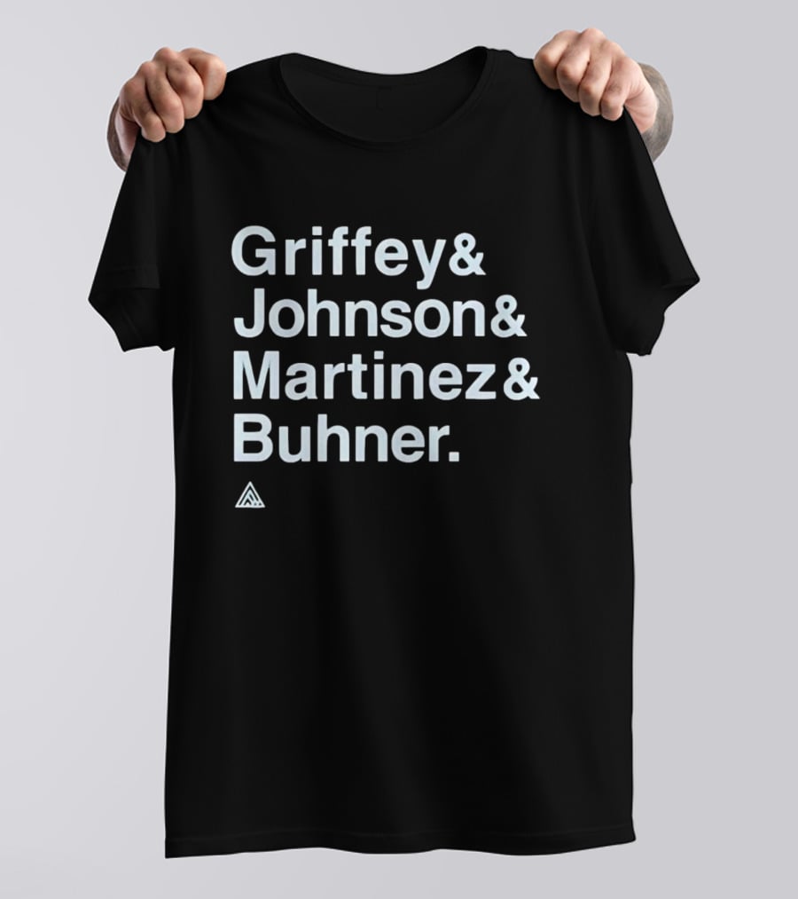 Griffey Johnson Martinez Buhner White Sans Serif Text Triangular T-Shirt