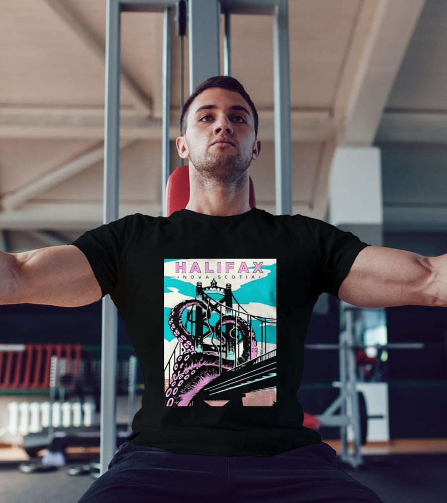 Halifax Nova Scotia Kraken Bridge Retro Travel T-Shirt