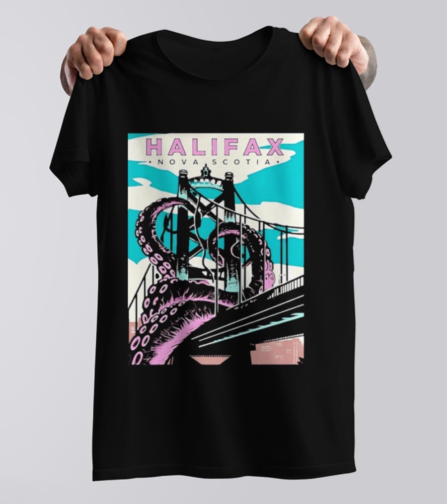 Halifax Nova Scotia Kraken Bridge Retro Travel T-Shirt