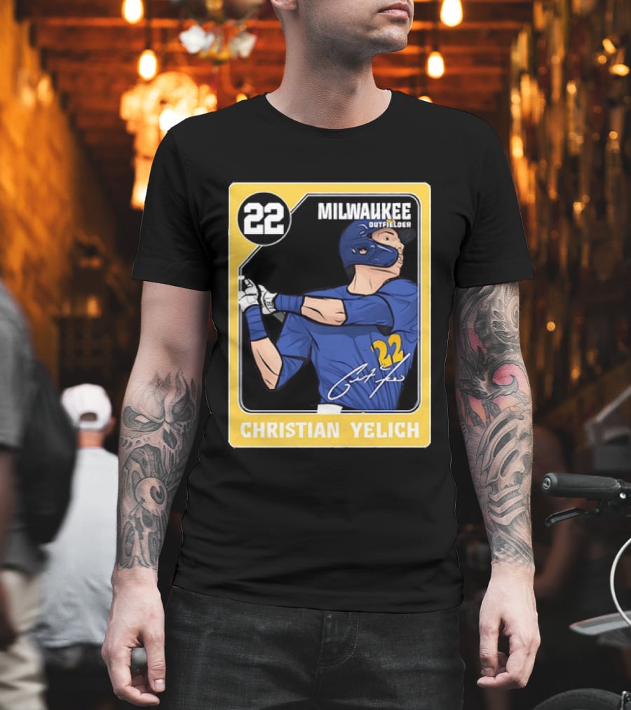 Christian Yelich Milwaukee Outfielder 22 Blue Jersey Yellow T-Shirt