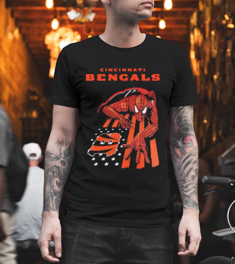 Cincinnati Bengals Spiderman Stripes Marvel T-Shirt