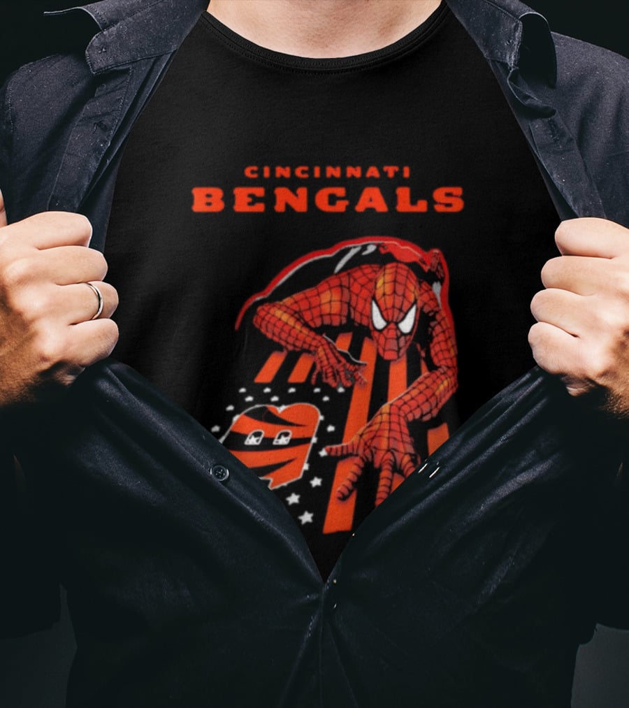 Cincinnati Bengals Spiderman Stripes Marvel T-Shirt