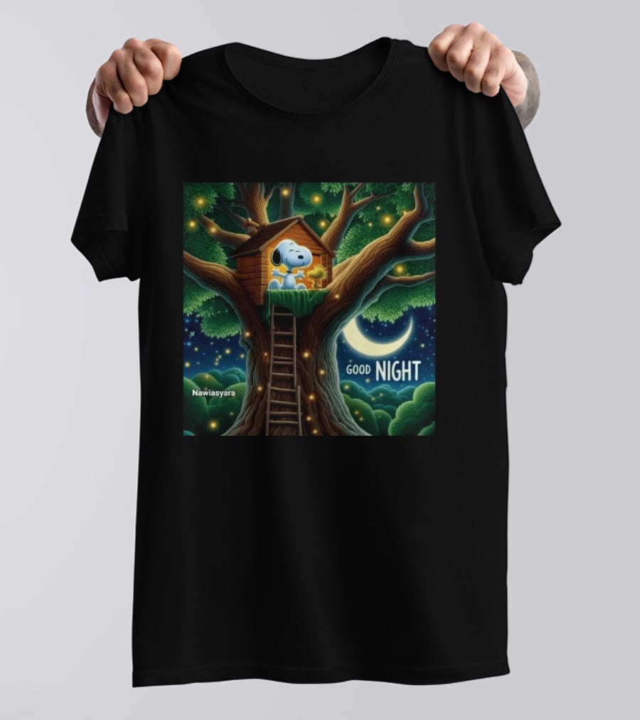 Leave A Heart If You Love Snoopy Good Night Treehouse Moonlit Scene T-Shirt