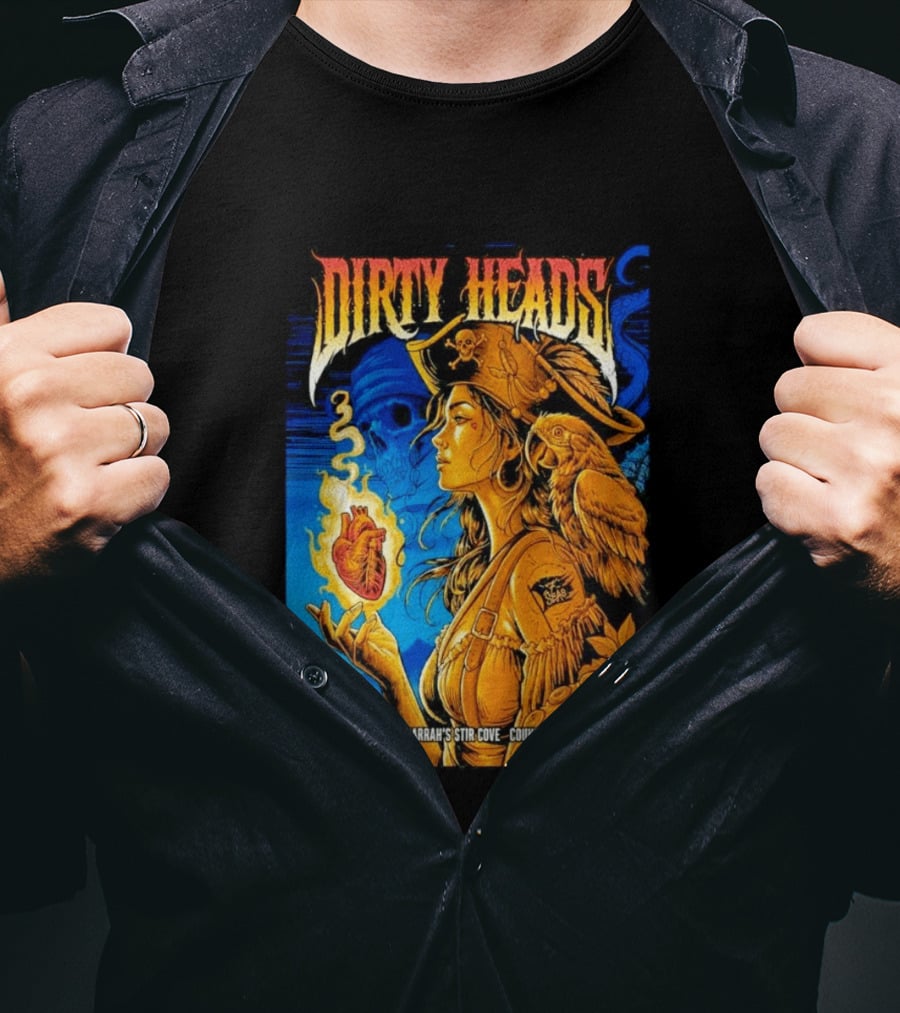 Dirty Heads August 5th 2026 Harrah's Stir Cove Council Bluffs Iowa Pirate Skull Parrot Live Event T-Shirt