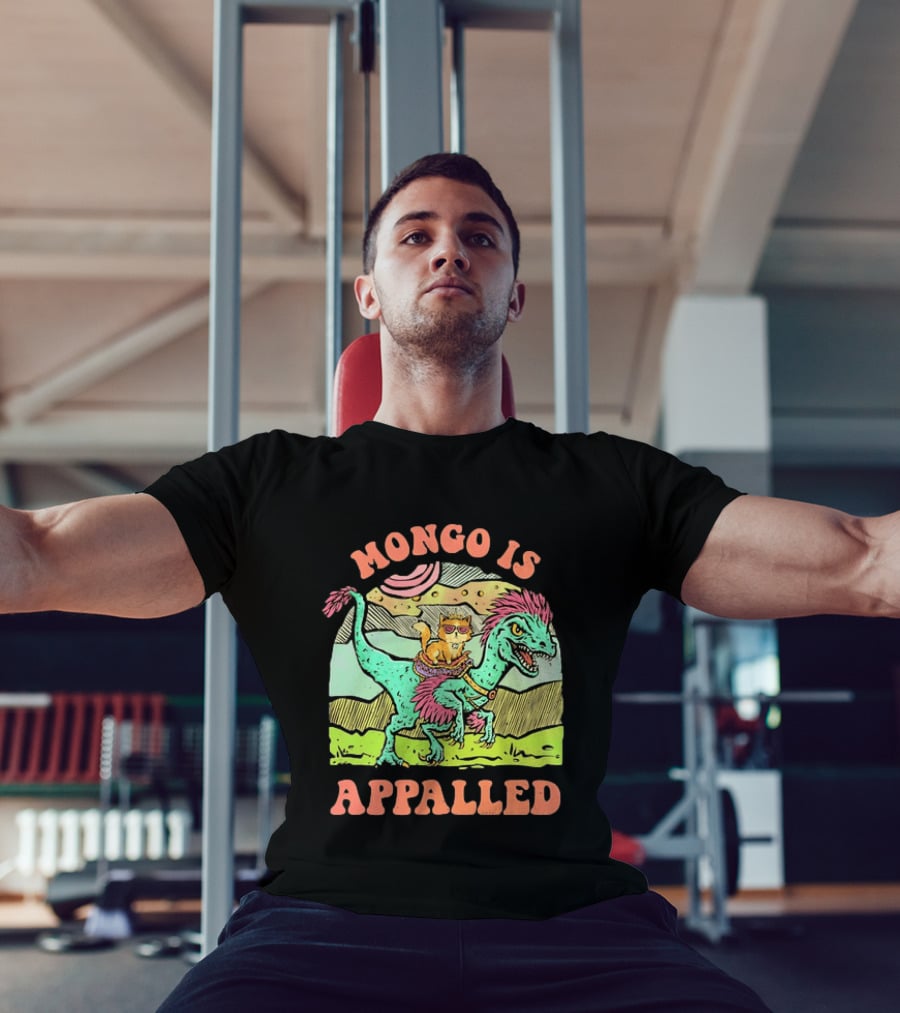 Mongo Is Appalled Cat Riding Dinosaur Raptor T-Shirt