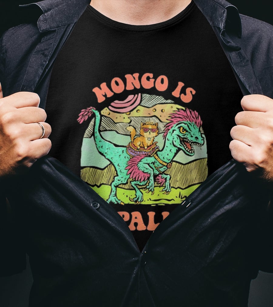 Mongo Is Appalled Cat Riding Dinosaur Raptor T-Shirt