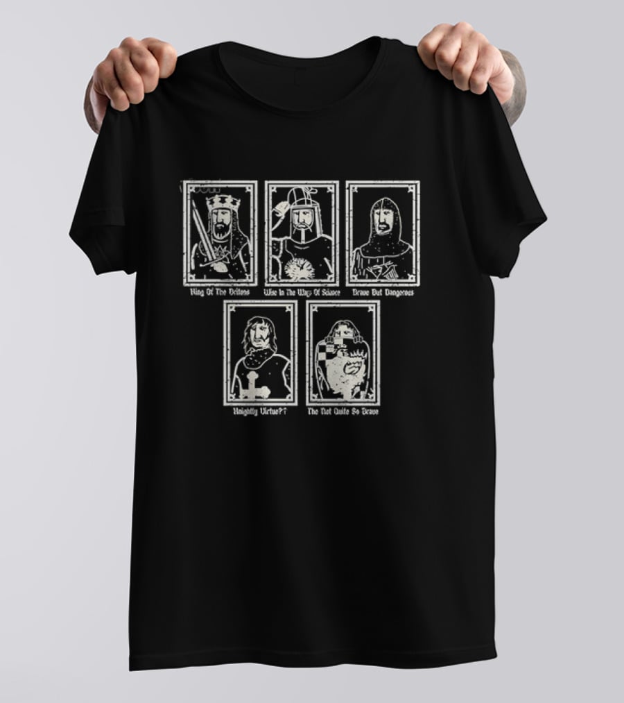 Monty Python And The Holy Grail King Arthur Sir Bedevere Sir Lancelot Patsy Black Knight T-Shirt