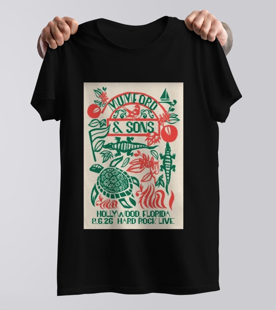 Mumford And Sons Hard Rock Live Hollywood Florida August 6 2026 Tour T-Shirt