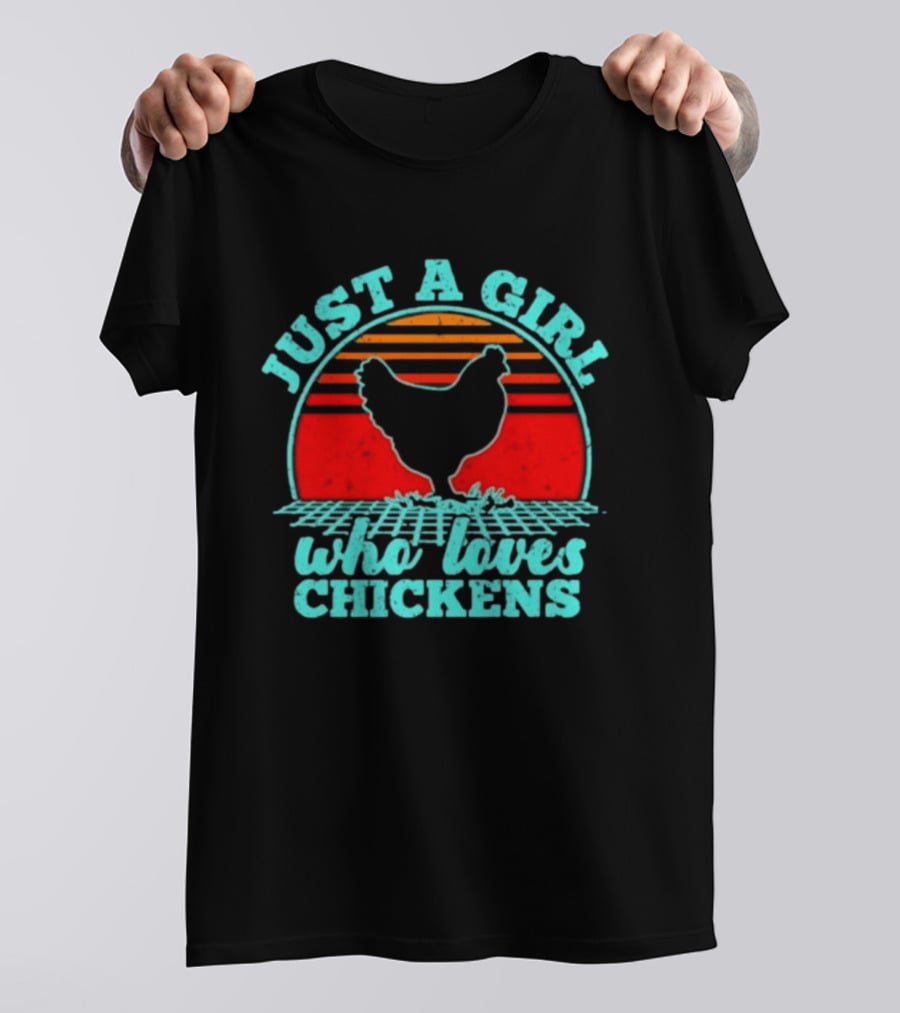 Just A Girl Who Loves Chickens Retro Sunset T-Shirt