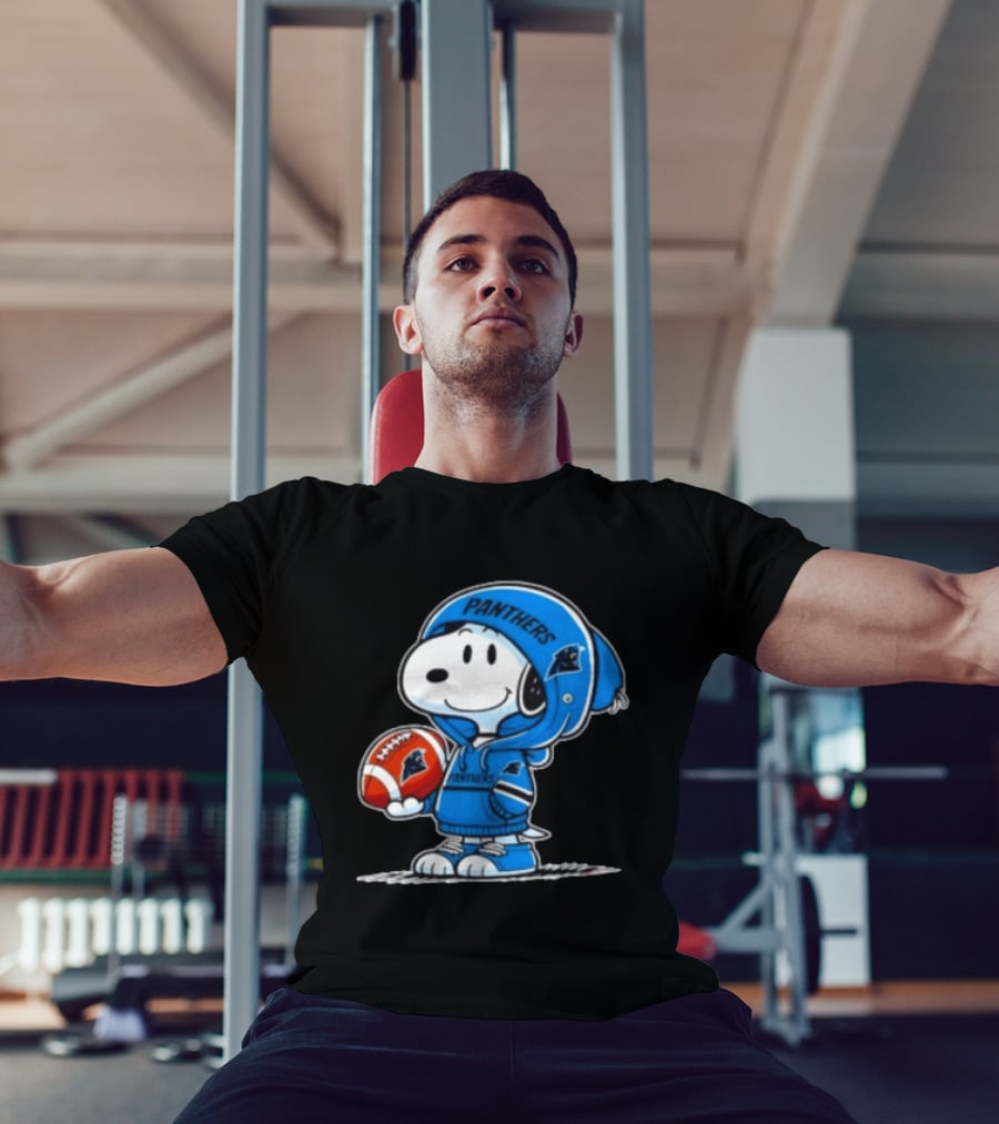 Snoopy Carolina Panthers Fan Holding Football Peanuts T-Shirt