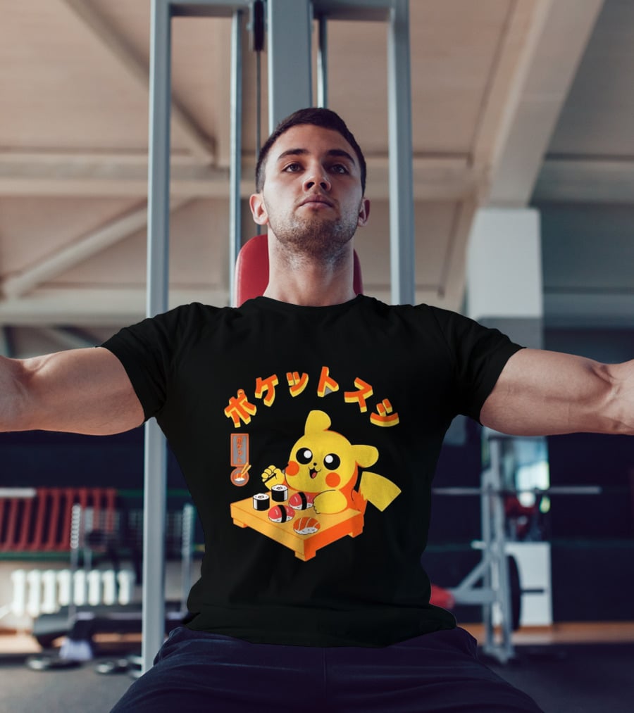 Pikachu Eating Sushi Pokemon Japanese Anime T-Shirt