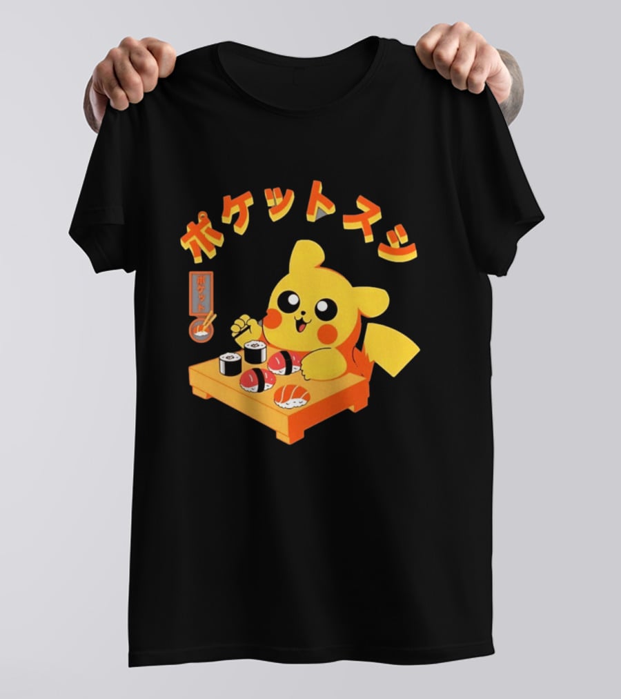 Pikachu Eating Sushi Pokemon Japanese Anime T-Shirt