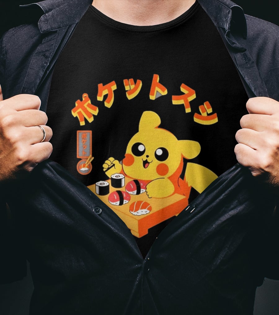 Pikachu Eating Sushi Pokemon Japanese Anime T-Shirt