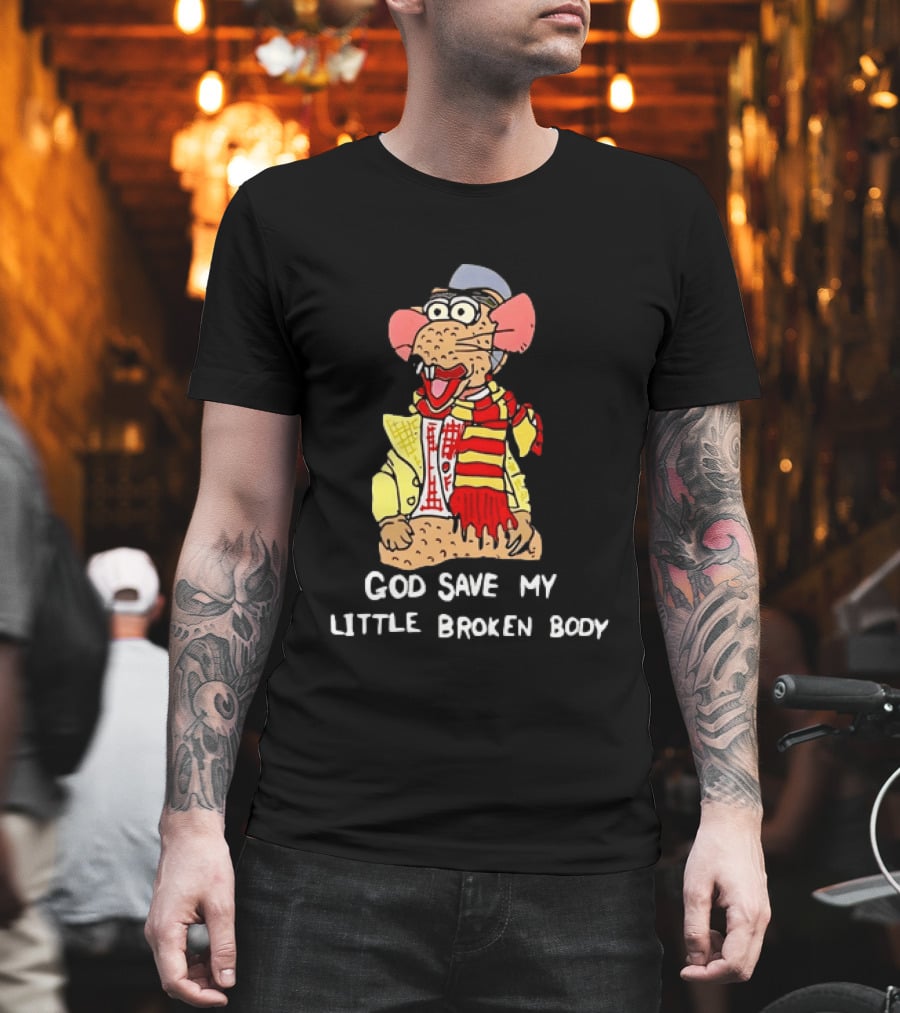 God Save My Little Broken Body Rat Character In Scarf And Yellow Jacket T-Shirt