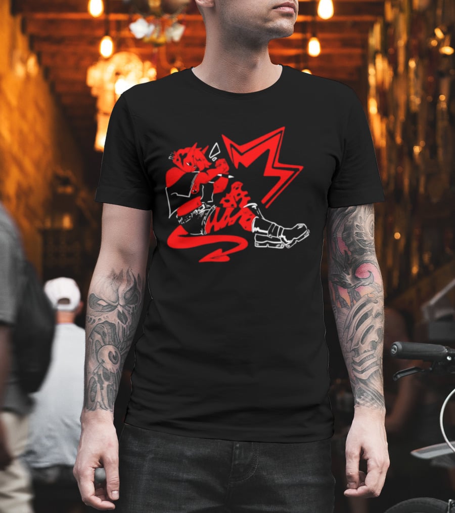 Red Devil Punk Demon Anime Character With Dynamic Action Pose T-Shirt
