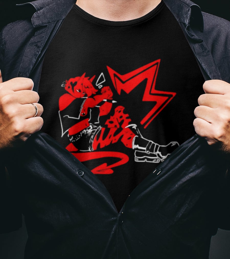 Red Devil Punk Demon Anime Character With Dynamic Action Pose T-Shirt