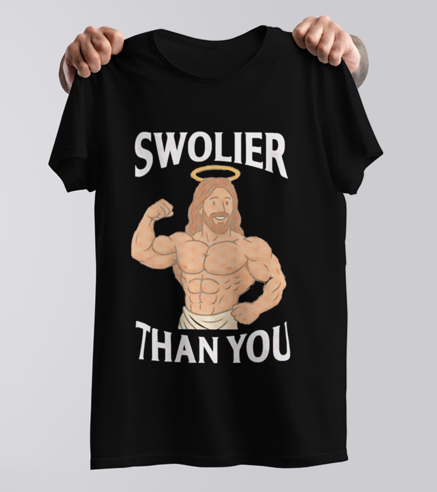 Swolier Than You Jesus Bodybuilder Muscles Fitness Halo T-Shirt