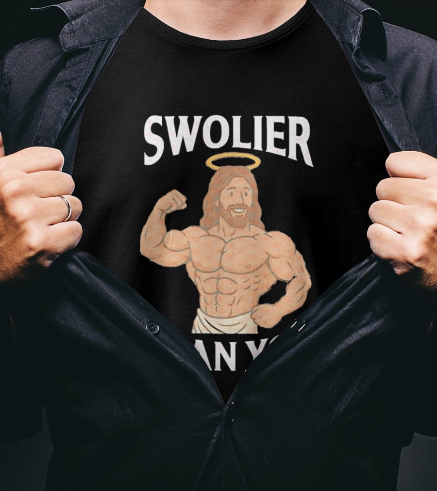 Swolier Than You Jesus Bodybuilder Muscles Fitness Halo T-Shirt