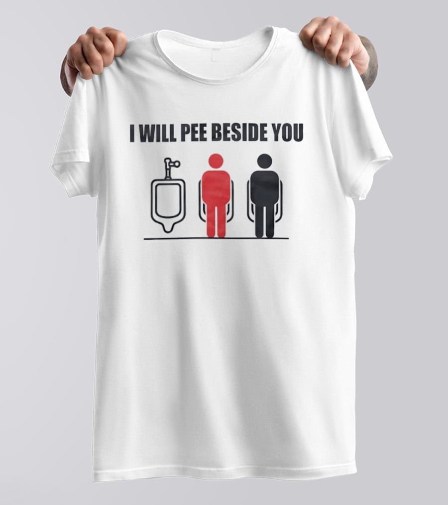 I Will Pee Beside You Red Black Human Figures Urinals T-Shirt