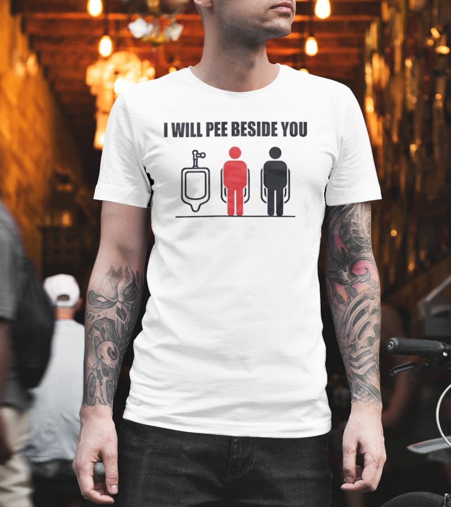 I Will Pee Beside You Red Black Human Figures Urinals T-Shirt