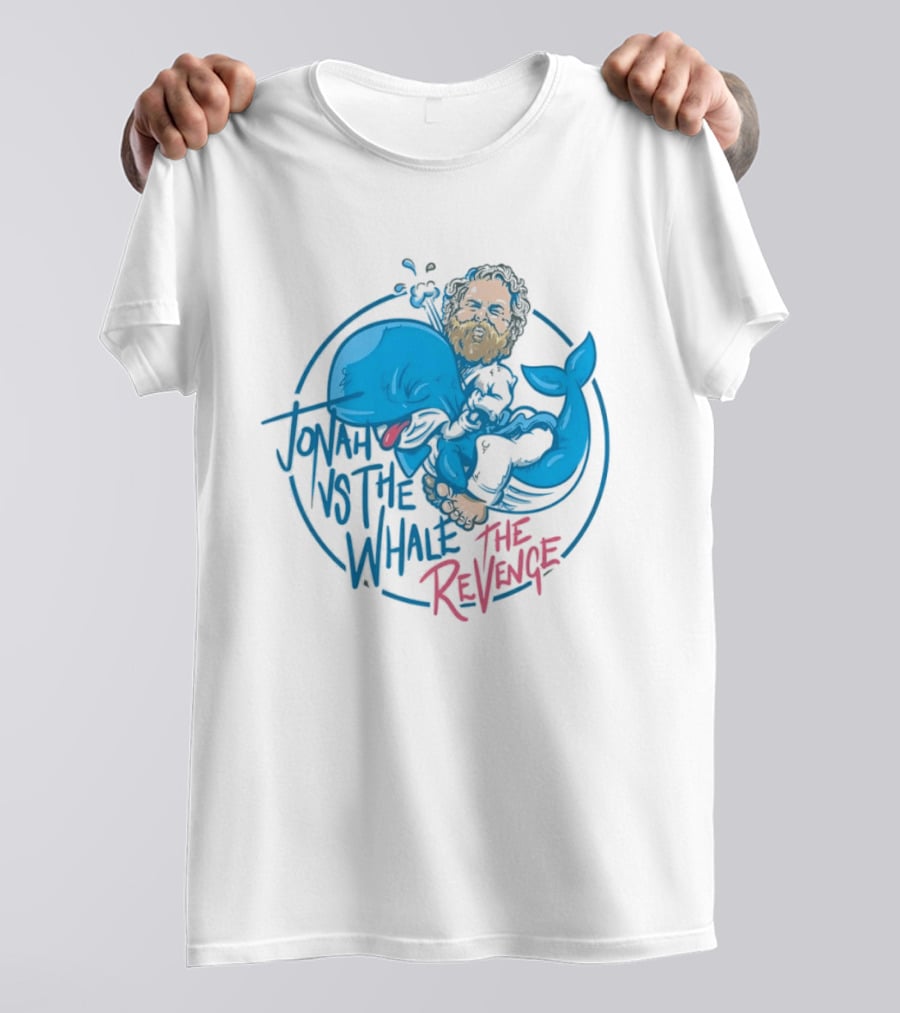 Jonah Vs The Whale The Revenge Cartoon Bearded Man Grappling Blue Creature T-Shirt